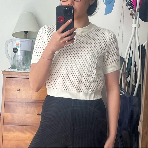 H&M Off-White/Cream Mesh Short Sleeve Top - Picture 2 of 3